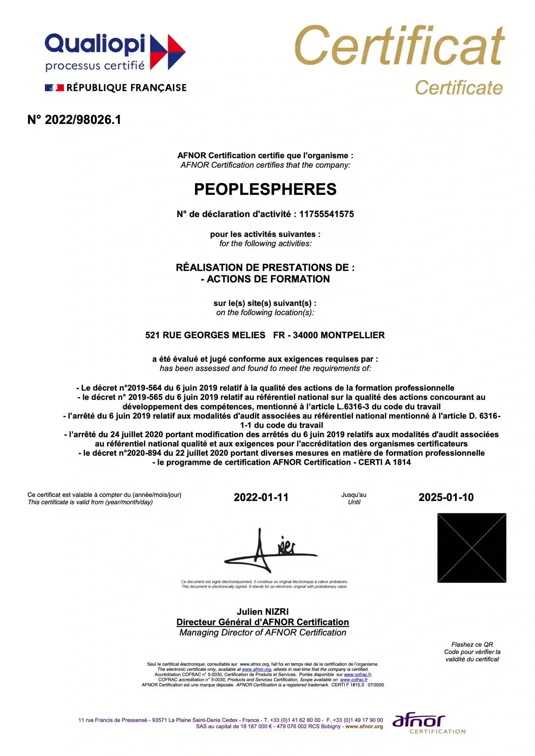 Image Certification Peoplespheres