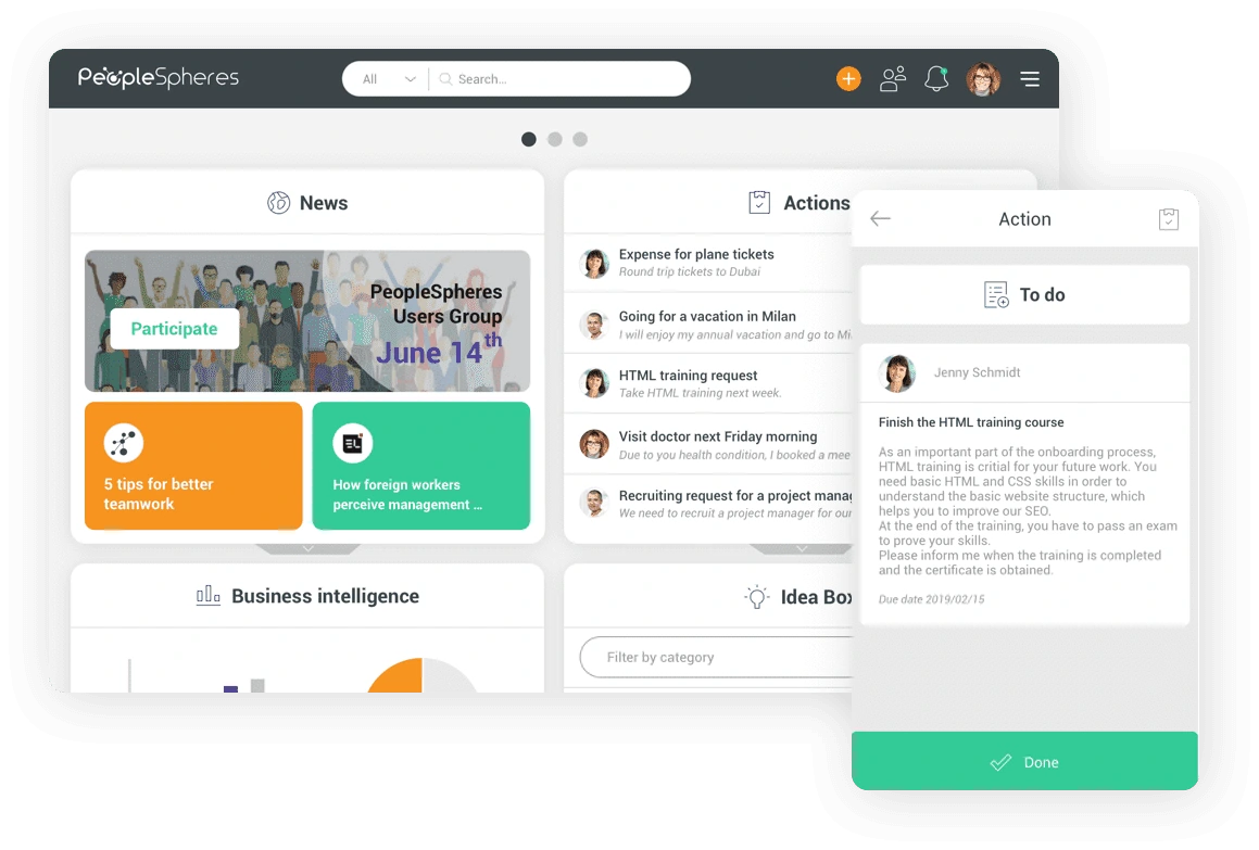 Visualisation actions notifications PeopleSpheres